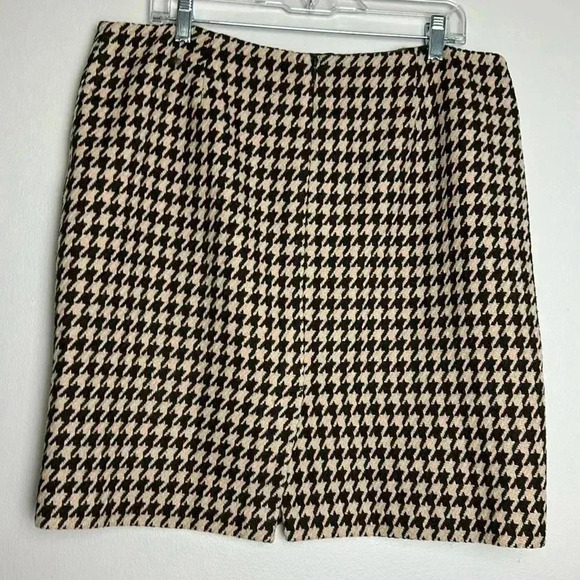 Talbots Brown Tan Houndstooth Skirt Size 14 Plus Career Work Business Office - Picture 2 of 11
